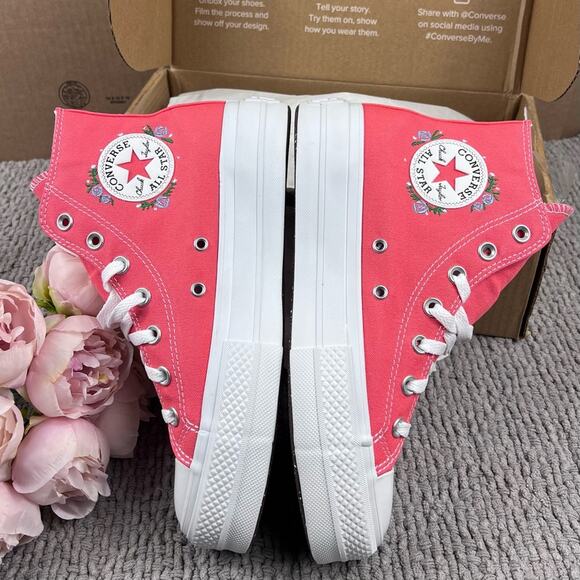NEW Womens Size 8.5 Custom Converse CTAS Lift Hi Floral Embroidery Platform Shoe - Picture 3 of 9